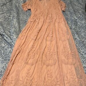 Elegant Peach Lace Dress